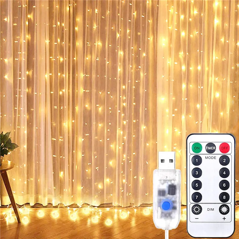 8 Mode Remote Christmas Fairy Garland Curtain Light USB Festoon LED String Light Decor For Home Holiday Decorative New Year Lamp