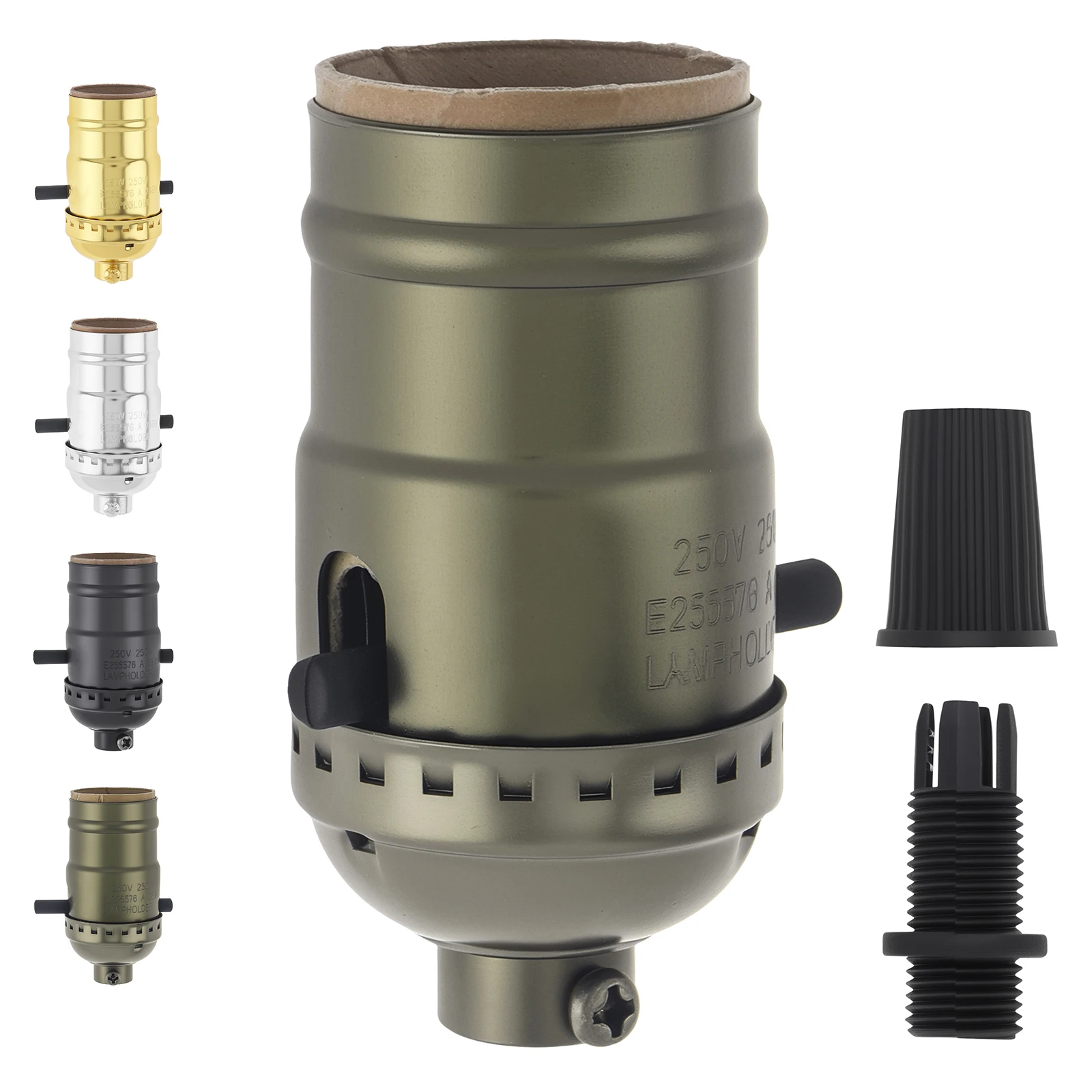E26 / E27 Push Thru Lamp Socket ON / OFF Switch Socket Replacement Light Bulb Socket Electric Lamp Base