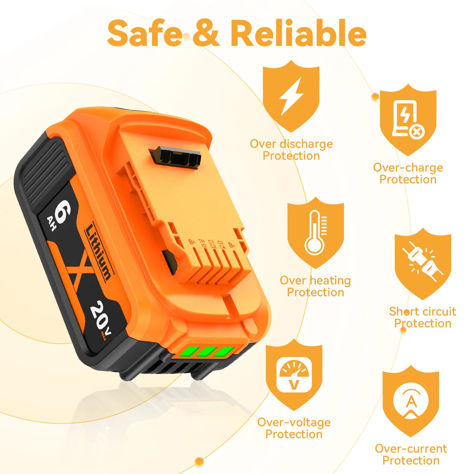 Turpow DCB200 20V 6000mAh Lithium Replacement Battery For Dewalt 18V DCB184 DCB200 DCB182 DCB180 DCB181 DCB182 DCB201 DCB206