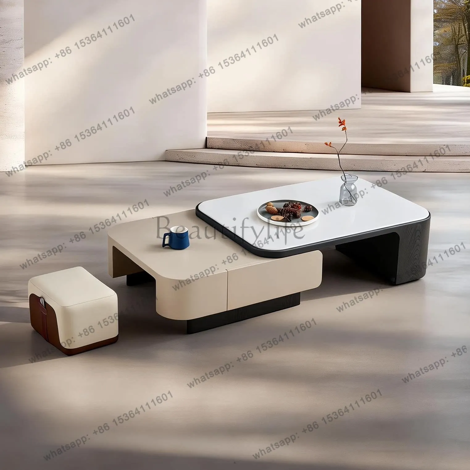 YJ Modern Simple Style Coffee Table Square Retractable Creative Designer Small Apartment Living Room Furniture Coffee Table