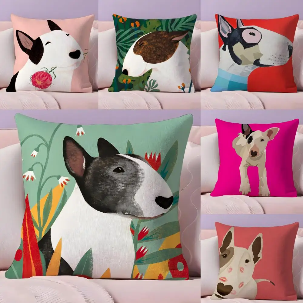 Cartoon Bull Terrier Series Pillow Case Plush Fabric Soft Double-Sided Printed Sofa Warm Winter Home Gift Cushion Cover