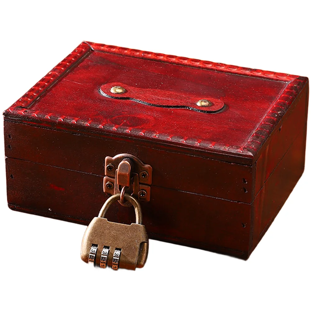 Decorative Wooden Storage Box Red Color Chinese Vintage Style with Lock for Small Items and Stylish Organization