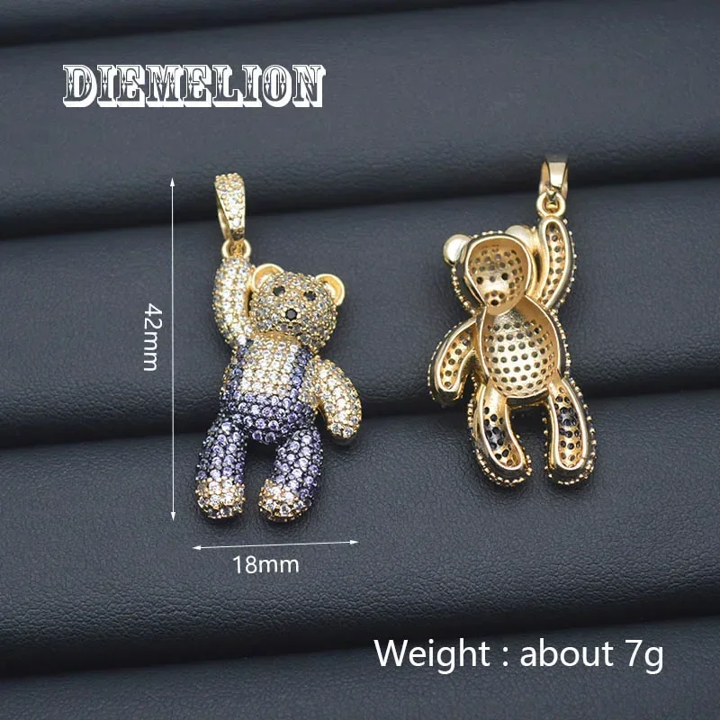 Luxury 18k Gold Plated Full Pave Colorful Zircon Bear Pendant Necklace Cute Bear Animal Necklace for Women Fine Jewelry