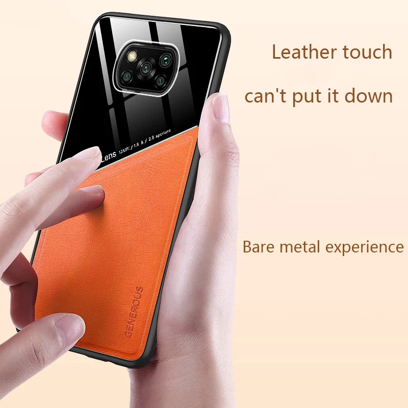 car magnetic holder plexiglass leather texture phone cover for xiaomi poco x3 pro x3pro x 3 nfc pocox3 nfs case shockproof coque