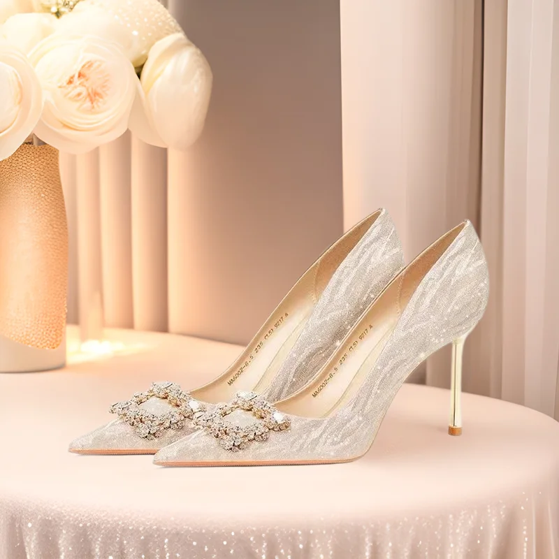 

Luxury Women High Heels 2026 Fashion Rhinestone French Wedding Shoes Designer Shoes for Women New Banquet Shoes Zapatos De Mujer