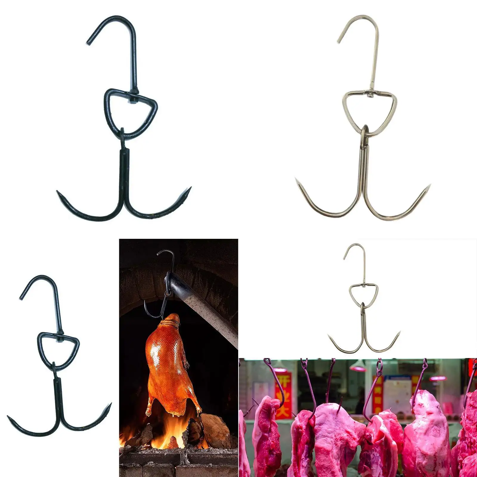 

Roast Duck Hook Stainless Steel Drying Cooking Tools Hanging Bacon Hanger Accessories Reusable Non Stick Barbecue Hooks for Home