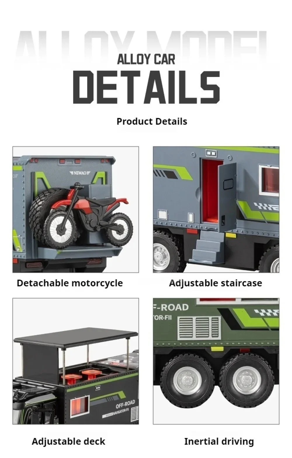 Model kampera podróżnego 1:18, zabawka samochodowa z napędem inercyjnym, otwierane drzwi, wykwintny wnętrze, modele kamperów, zabawki, ozdoby do salonu.