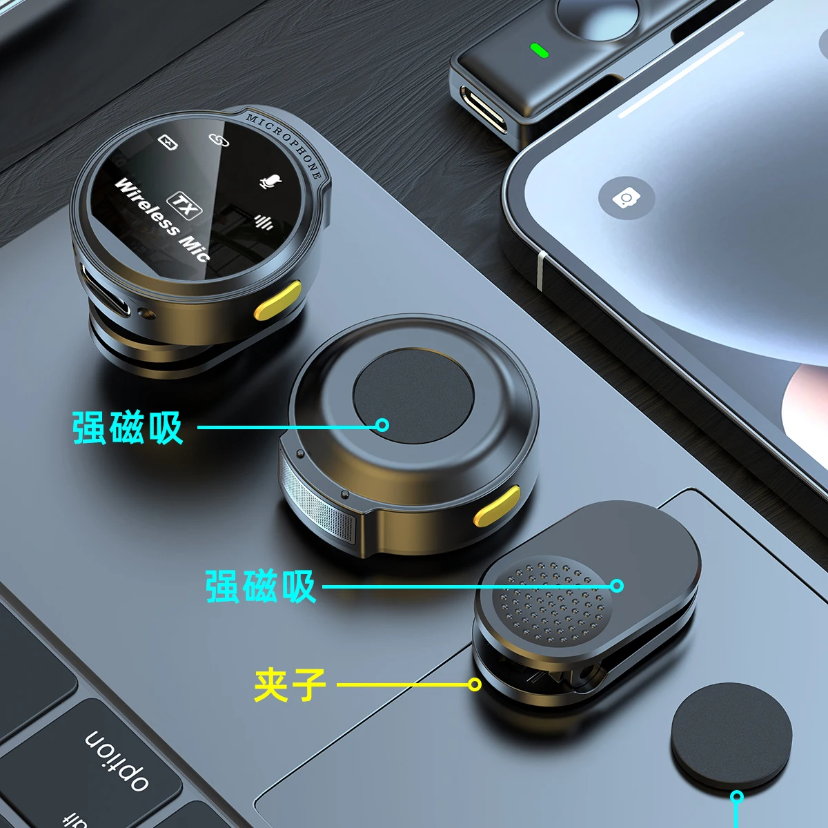 ميكروفون Lavalier لاسلكي من واحد إلى اثنين، تسجيل مرساة متكامل، ميكروفون صغير لتقليل الضوضاء فيديو قصير