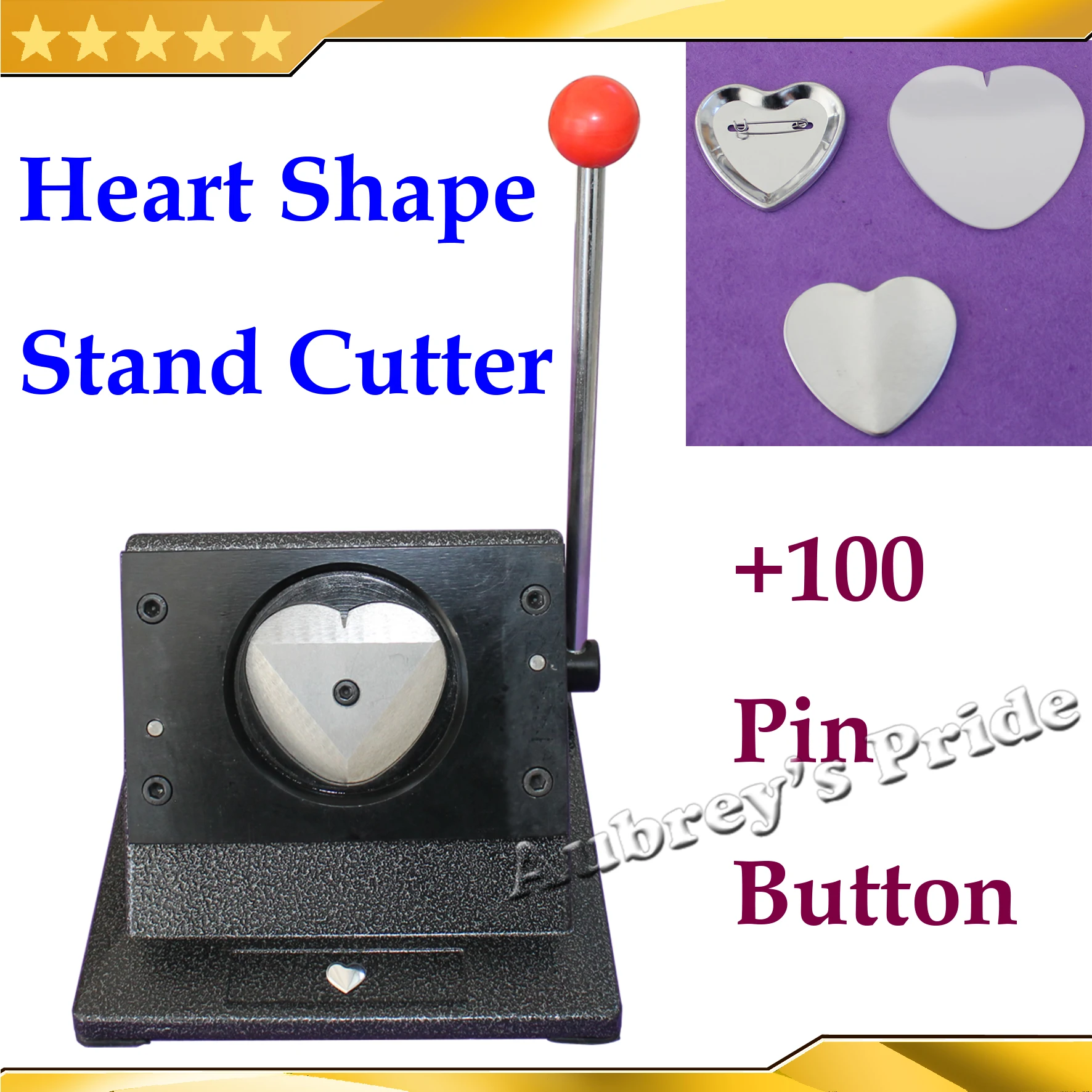 NEW Heavy Duty Manual Heart Shape 57x52mm Multi Sheets Stand Paper Graphic Punch Die Cutter+100Pcs Pin Back for Pro Button Maker