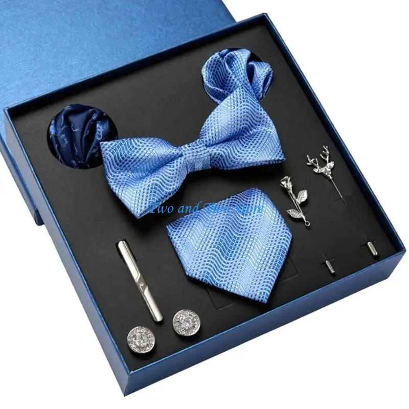 

HX6F 9pcs Festival Gift Box Neck Tie Set Men Accessories with Cufflinks Pocket Square for Holiday Celebrations Business Gift