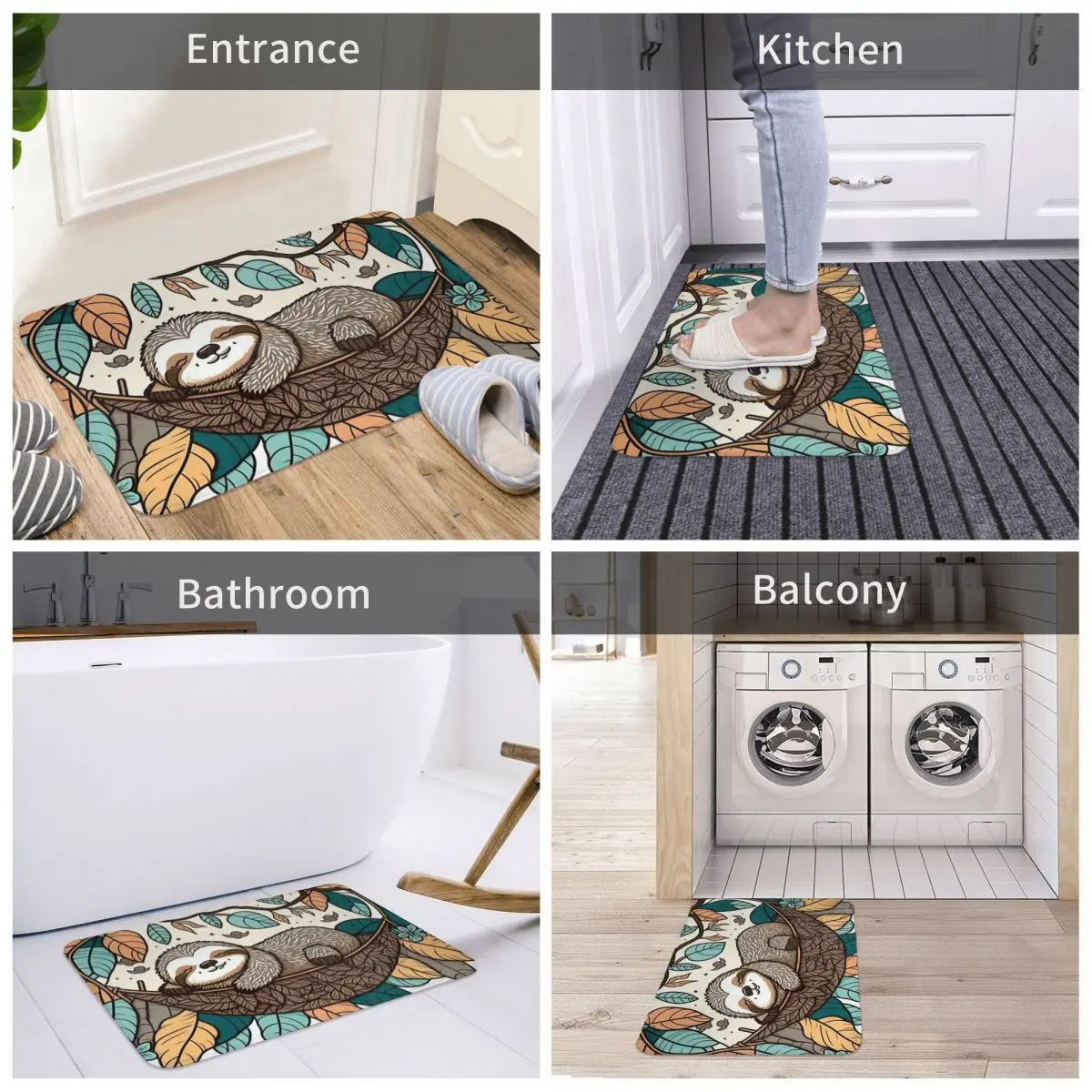 Forest Animal Non-slip Doormat Lazy Sloth In A Hammock Living Room Bedroom Mat Prayer Carpet Indoor Pattern Decor