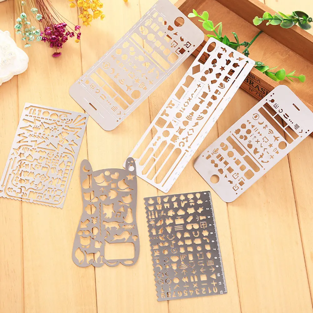 Stainless Steel Drawing Ruler Templates Hollow Painting Graphics Stencils for DIY Scrapbooking School Art Projects Cats