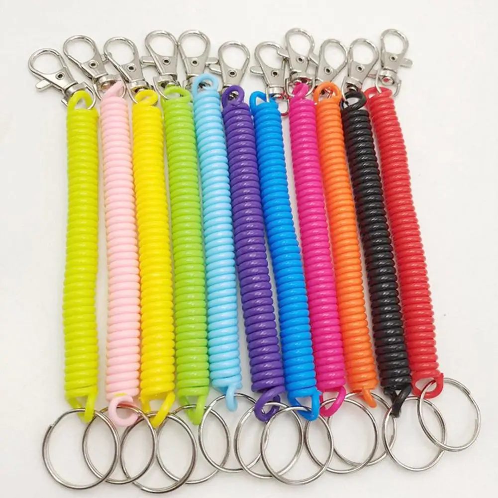 14cm Spiral Elastic Spring Rope Keychain Key Ring Metal Carabiner Retractable Anti-lost Bag Phone Lanyard Phone Accessories