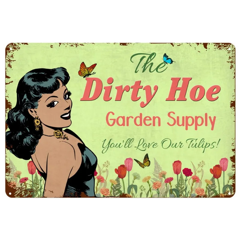 Sometimes I Wet My Plants Dirty Hoe Metal Tin Sign Wall Poster Plaque Vintage Iron Painting Decoration for Home Cafe Garden Club