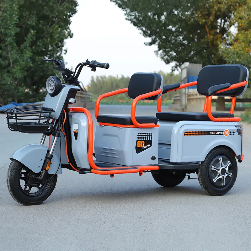 High-quality Electric Passenger Tricycles with Foldable Rear Seats Available for Order Starting From 1 Unit
