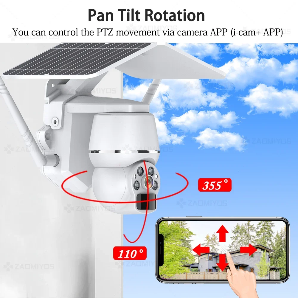 5MP 4G SIM Solar Camera Outdoor WIFI Surveillance Camera PIR Detection PTZ IP Camera CCTV Battery Powered Security Camera system