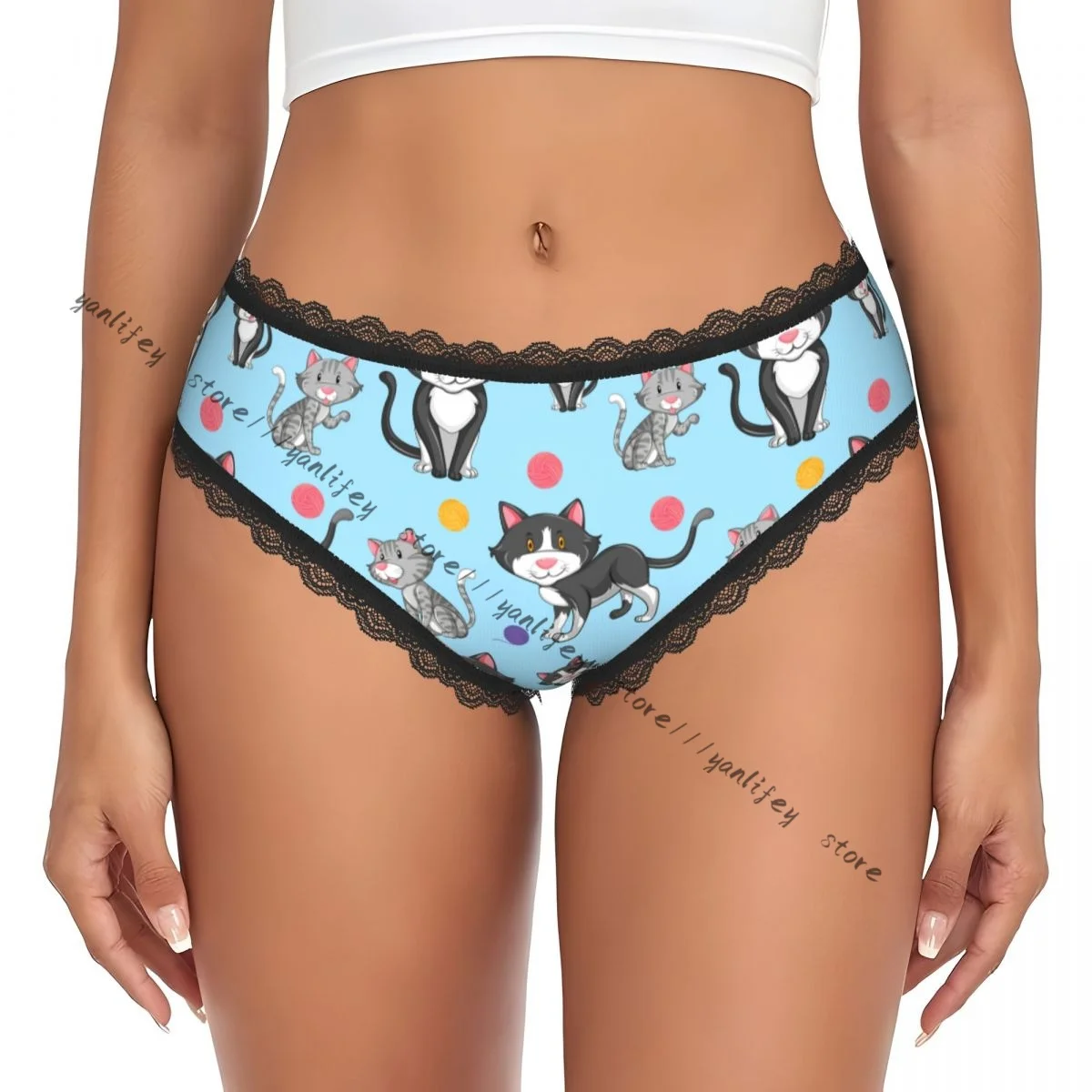 Geometric Cat Ladies Lace Panties Woman Low Waist Briefs