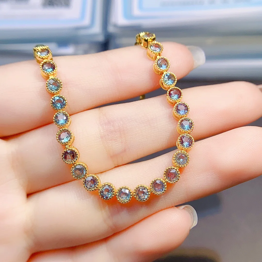 

Alexandrite Bracelet 3x3mm, S925 Silver Inlaid Color Change Gemstone Jewelry