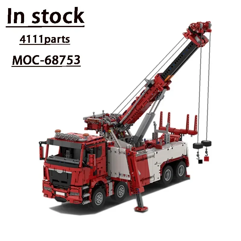 City Rescue Crane MOC-68753 Red Custom Heavy Duty Crane Building Block Model • 4111 Parts Splicing Adult Kids Birthday Toy Gift