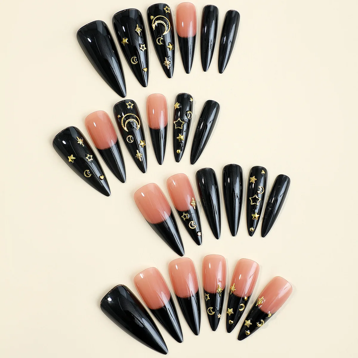 24pc Halloween false nails Long Almond Fake Nails Sharp Nail French Ballerina Diamond Press on Nails Artificial Nail Enhancement