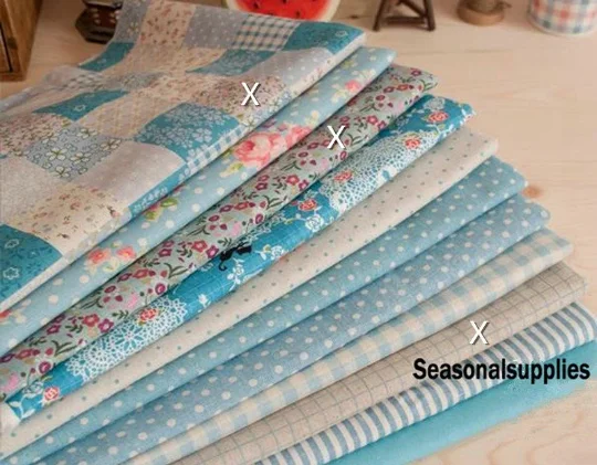 Blue Bundle Blue Linen Cotton Fabric Bundle- Blue Fabric Fat Quarter Bundle, 9 Fat 8th Quarters Pieces each 13\