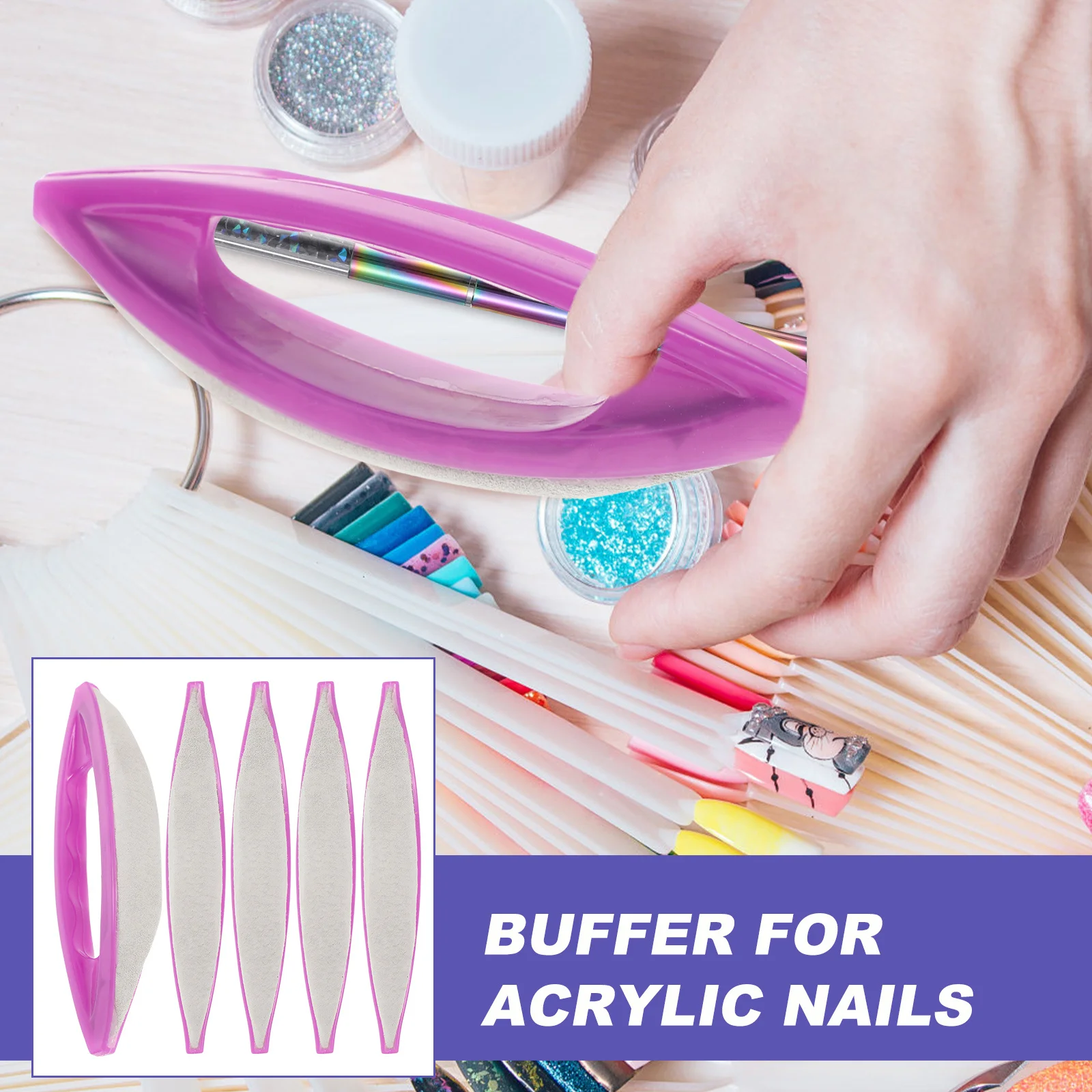 

5Pcs Sheepskin Nail Polishing Wax Portable Handheld File for Amazing Acrylic Nails Nail Polish Waxing Brush