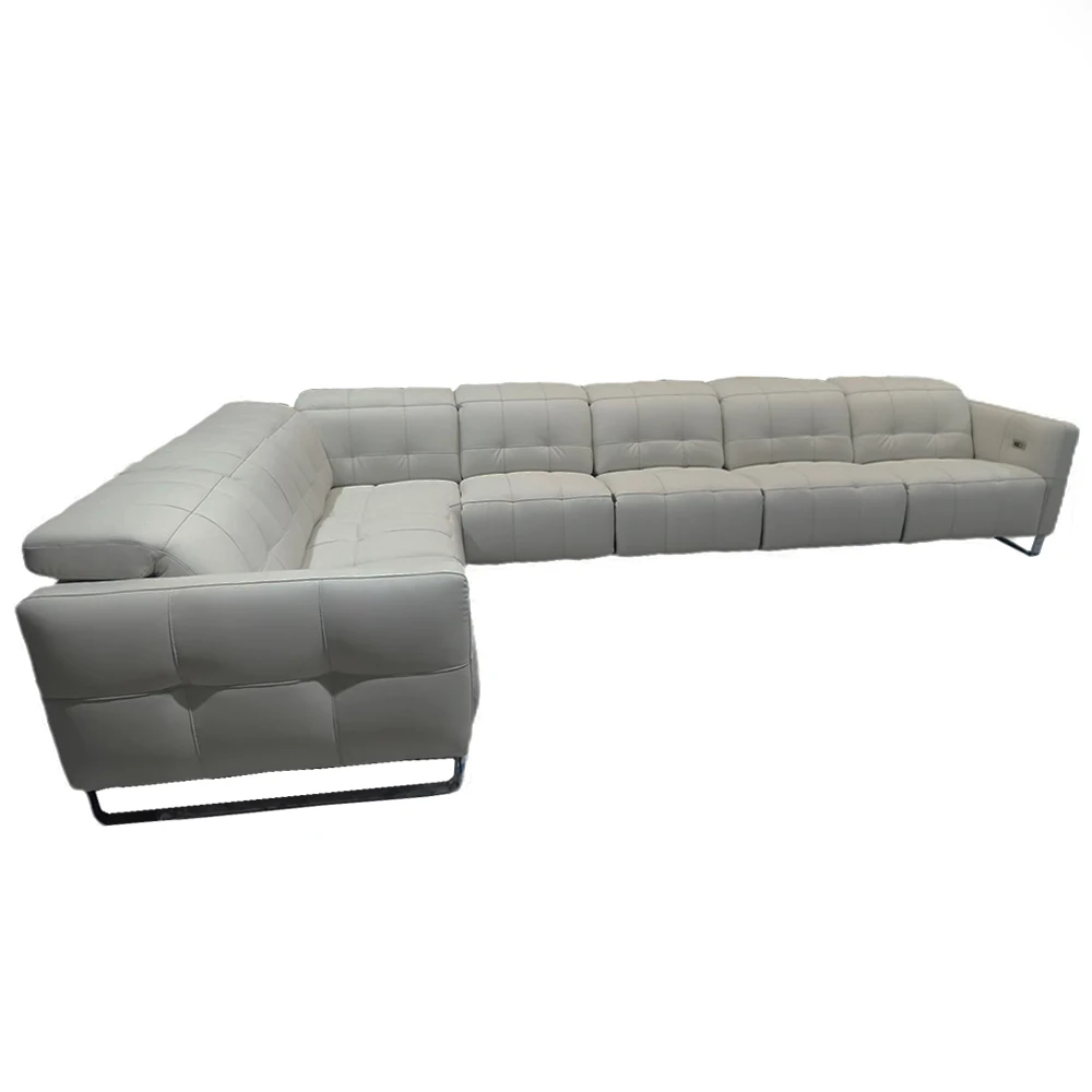 Canapé inclinable électrique moderne en forme de L pour touristes, cuir véritable, sectionnel de luxe, salle de théâtre, repos de sauna réglable, moteurs