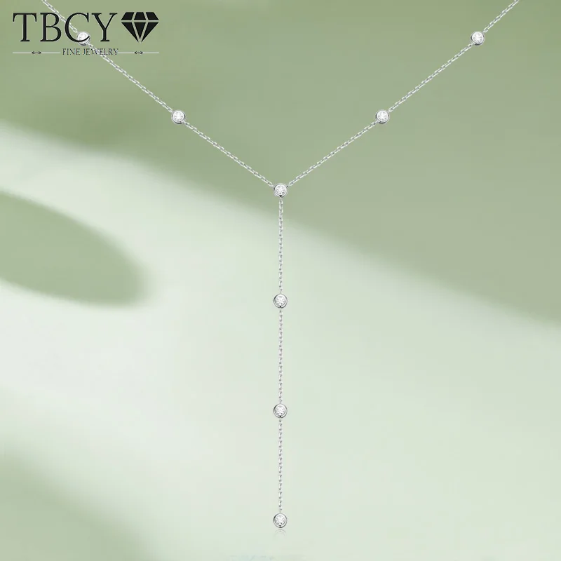 TBCYD 3mm 1.2cttw okrągły szlif Moissanite diamentowy naszyjnik dla kobiet S925 srebrny łańcuszek na szyję w kształcie litery Y suknia wieczorowa biżuteria