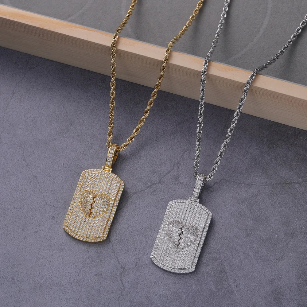 

3D-подвеска с разделенным сердцем и щитом, ожерелье унисекс, ювелирный аксессуар в стиле хип-хоп и рэп с инкрустацией медным цирконом