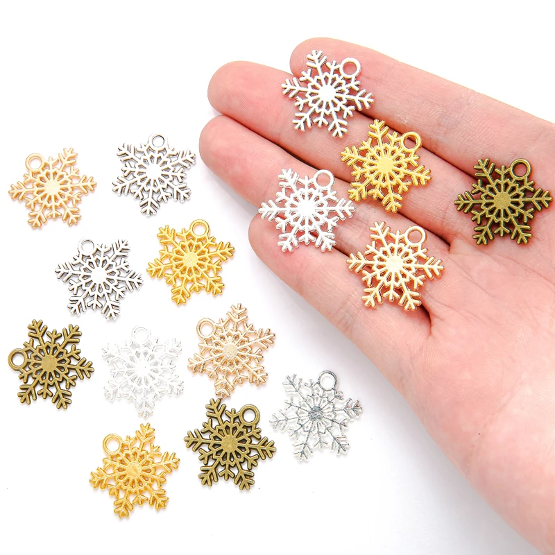 8Pcs 24*22mm 5 Color Charms Snow Snowflake Metal Alloy Pendants for Earring clothing accessories Jewelry Making DIY Handmade