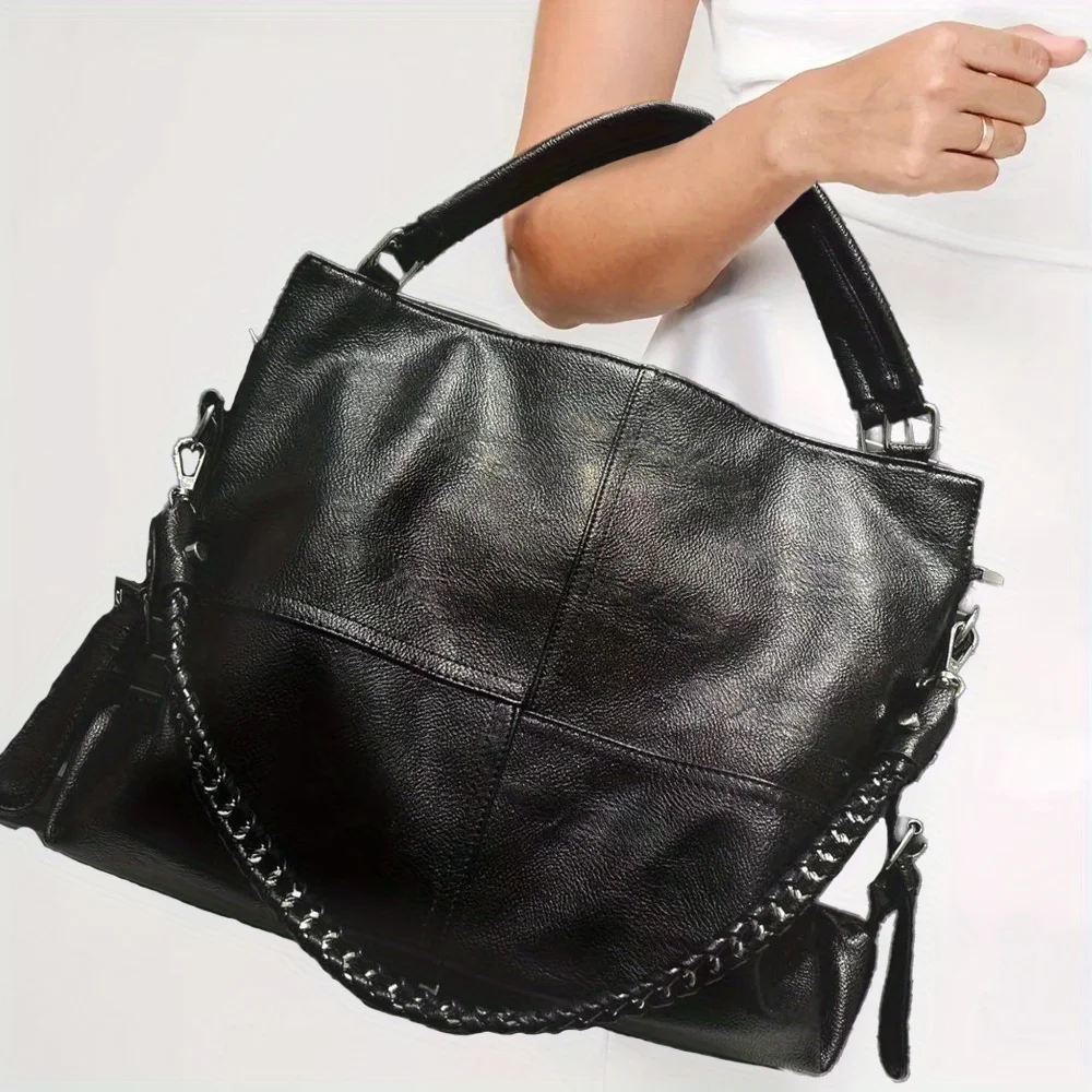 Women's simple and fashionable tote bag with versatile chain and bucket shoulder bag - large capacity crossbody bag