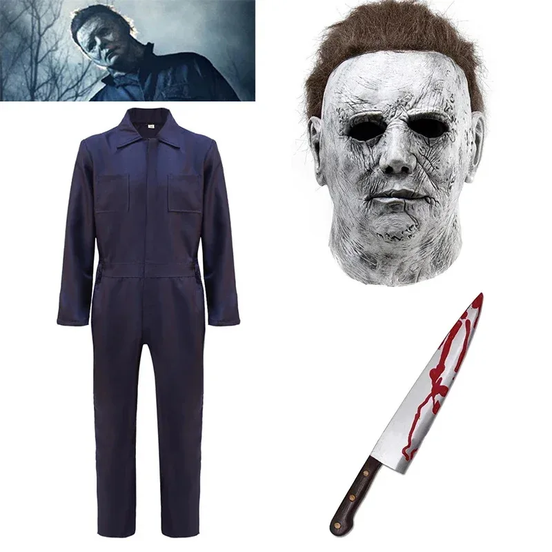 

Halloween Costume Michael Myers Cosplay Costume Jumpsuits Man Outfits Bodysuit Mask Knife Halloween Costume for Adult