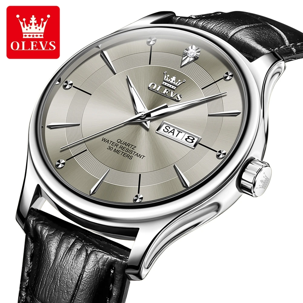 OLEEVS Watches Men Luxury Brand Quartz Watch Gray Dial Business Leather Watch Reloj Hombre Sport Clock Male Hour Relogio