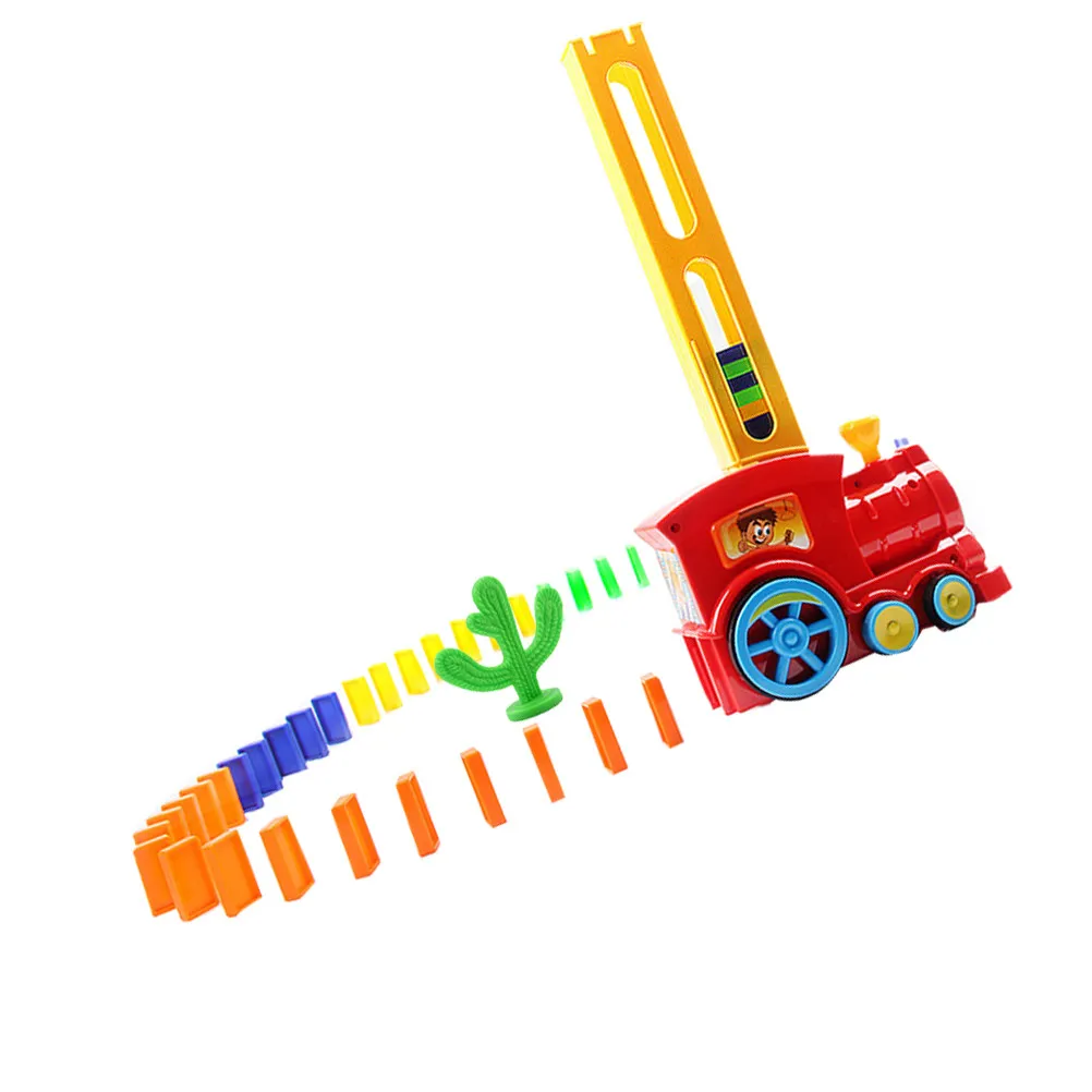 80 قطعة من لعبة قطار الدومينو الكهربائي التعليمية الممتعة، مجموعة ألعاب تعزز الخيال والمهارات العملية