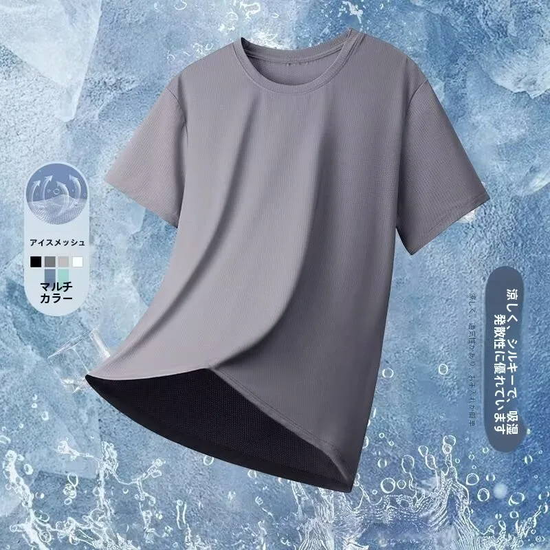 Women's Ice Silk Quick Dry Short Sleeve T-Shirt Summer Thin Mesh Cool Feeling Casual Loose Fit Polyester Pure Color Top