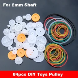84pcs Plastic Toys Pulley Accessories 130 180 Motor Gear Wheels Belt Pulley For 2MM Shaft DIY Science Education Model Parts