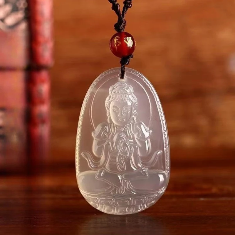 

New Natural Ice Chalcedony Pendant, Exquisite Versatile Ethnic Style Necklace