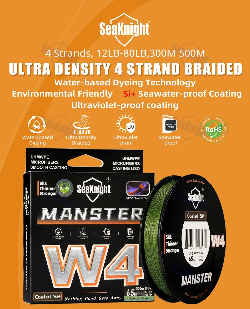 SeaKnight Brand W4 Serie Ultra-dünne 4-Strang-Angelschnur 300M 500M Stärkere UV-beständige Salzwasser-resistente Si+beschichtete Geflechtschnur – Detail 1