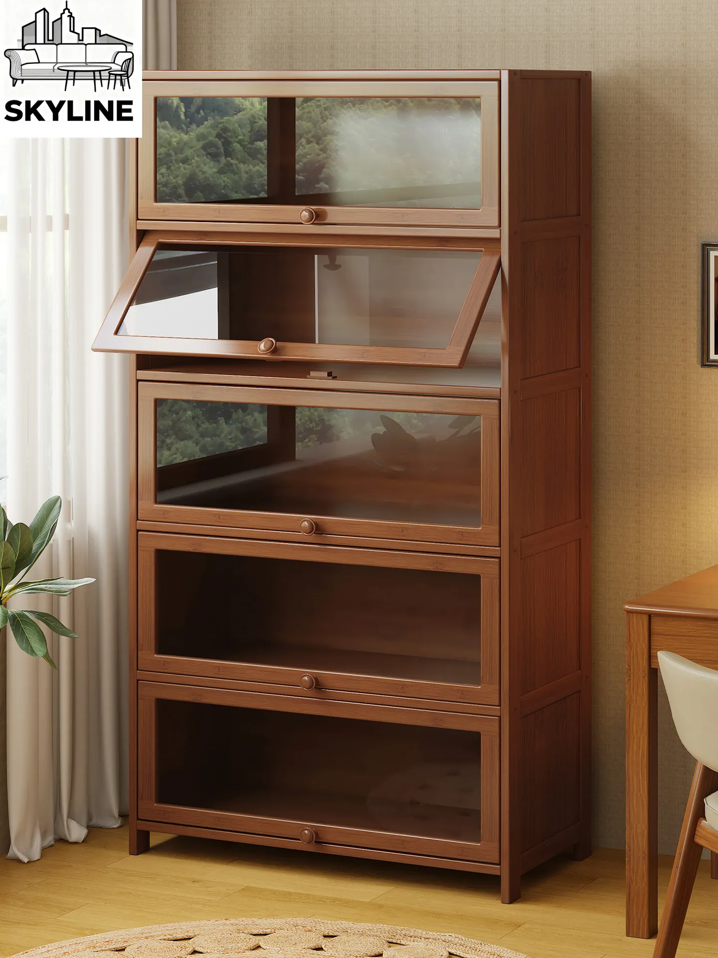 Seamless Wall Integrated Tall Floor-to-ceiling Dust Cover Bookcase Compact Non-solid Wood Storage Cabinet For Family Living Room