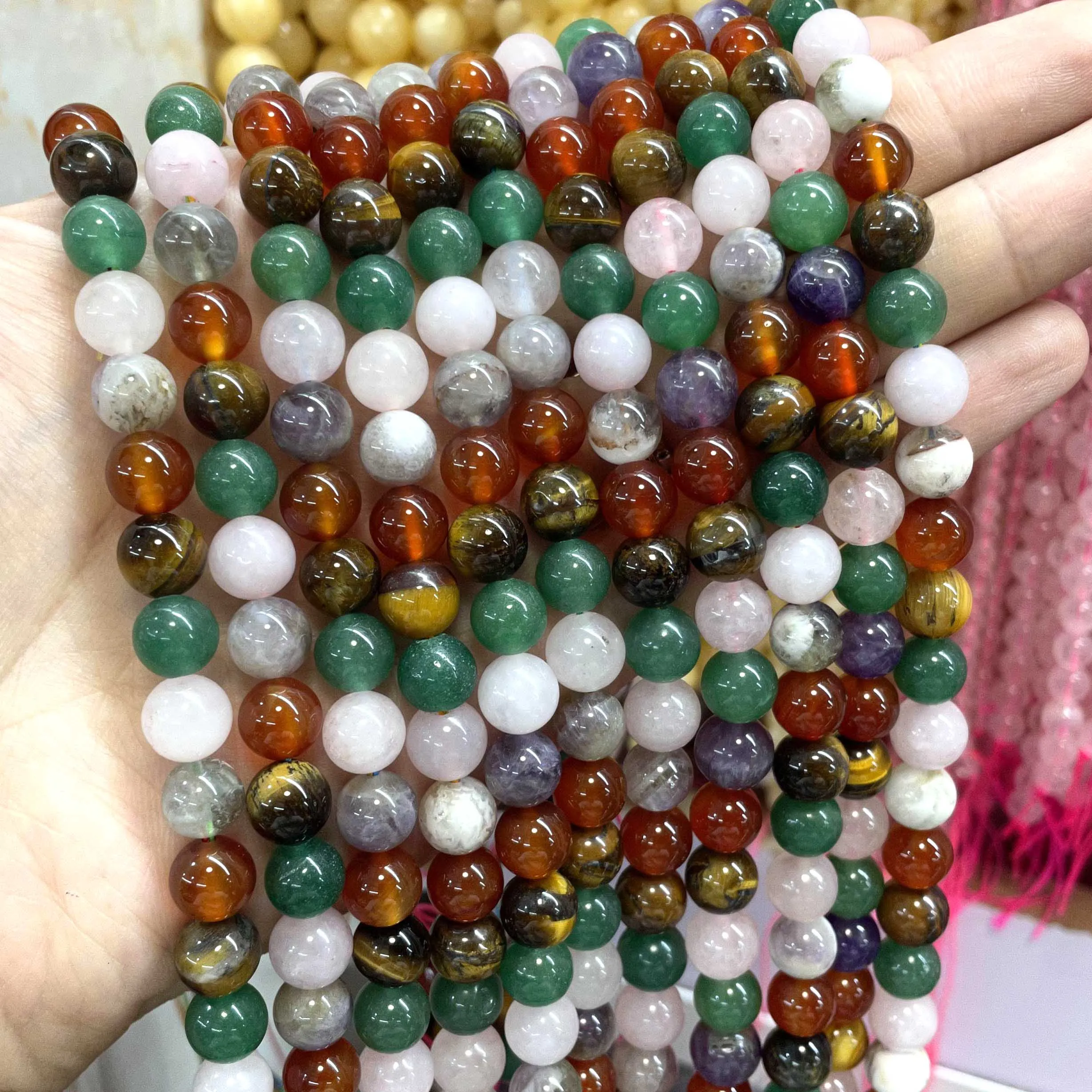 Natural Round Tiger Eye Amazonite Agates Angelite Rose Quartz Lava Stone Beads For Jewelry Making DIY Bracelet Accessories