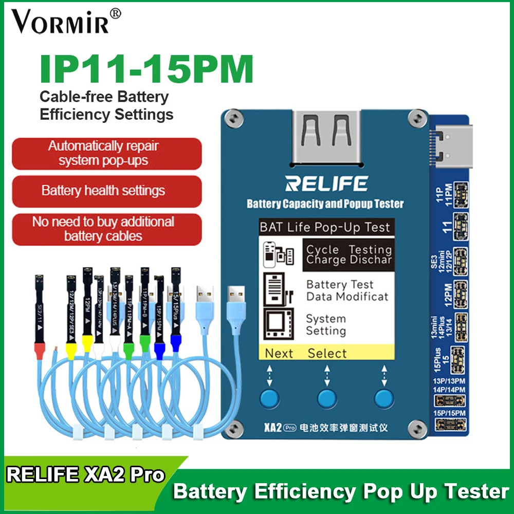 

Всплывающий тестер эффективности батареи Relife XA2 Pro для iPhone 15, 14, 13, 12, 11, выдвижное окно, модификация, инструменты для ремонта здоровья батареи