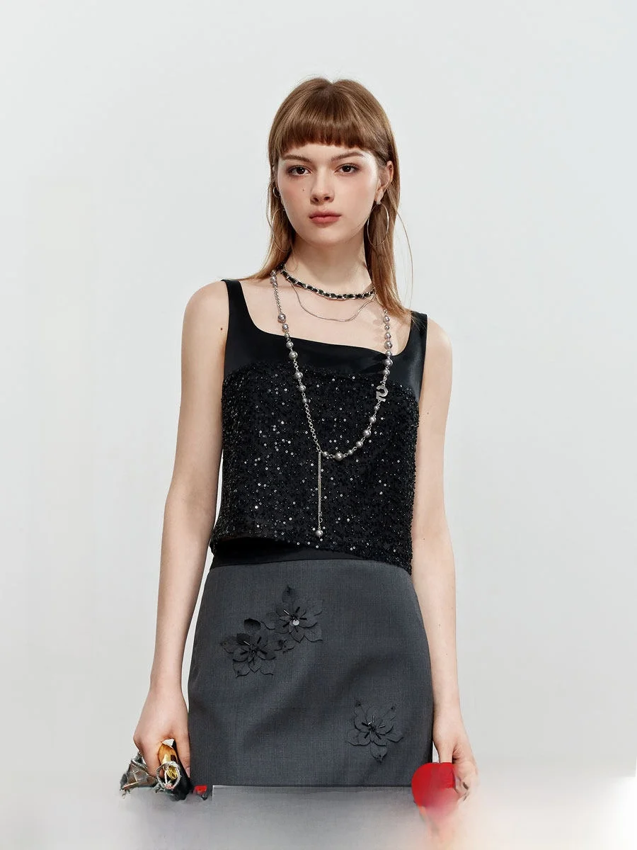 

ROCHAROMMA Luxury Sequin Acetate Patchwork Vest Strap Women's Top Heavy Embroidery Autumn Winter New Sle Ciwalk Outfit