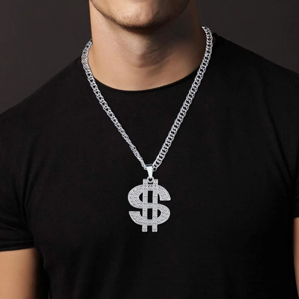Fashion 18K Golden Plated Hip Hop Rock Necklace Stainless Steel US Dollar Money Sign Pendant Necklace Mens Women Jewellery Gift