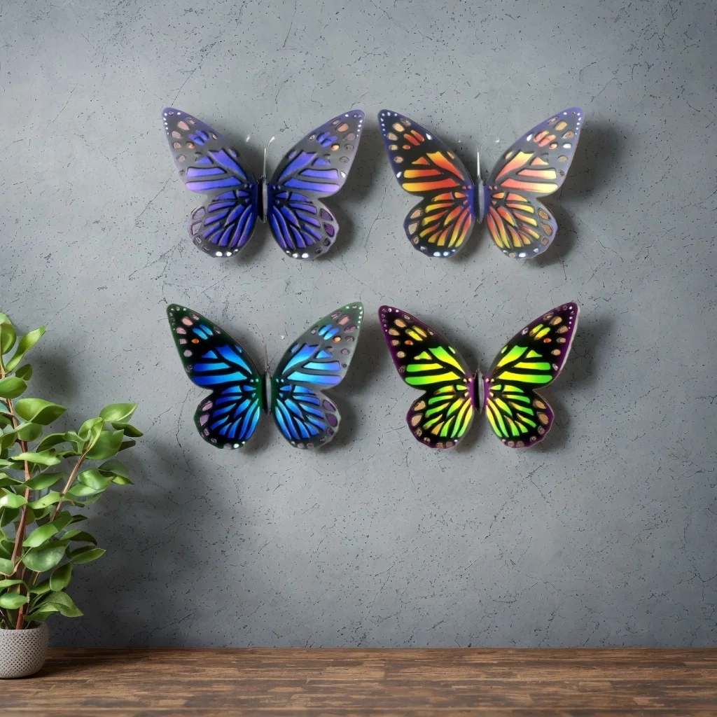 4pcs/set Metal Butterfly Wall Art Decoration 3D Wrought Iron Cutout Butterfly Mural Decorative Sculpture for Garden Fence Decors