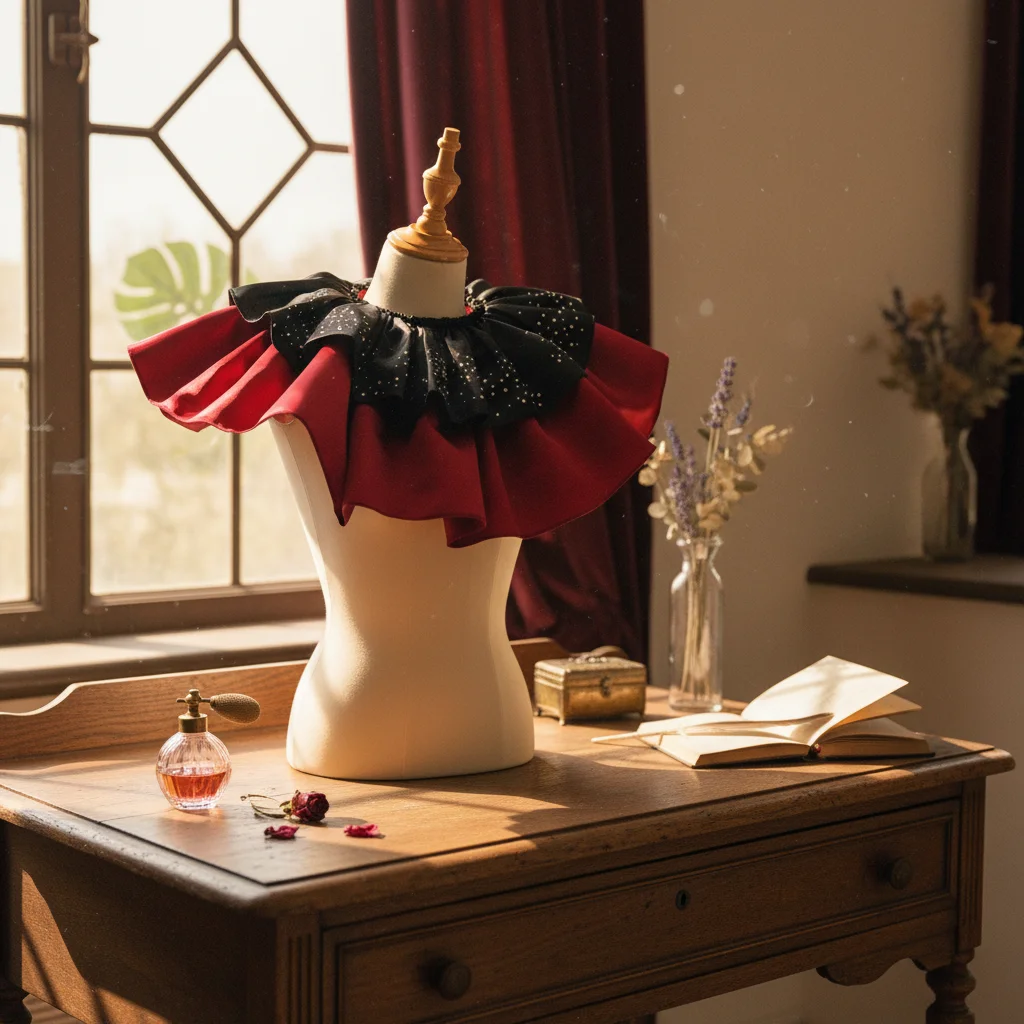 Black and Red Ruffle Collar Ruffled Satin Costume Collar Rhinestone Neck Ruffle Photo Prop Neckwear Glittering
