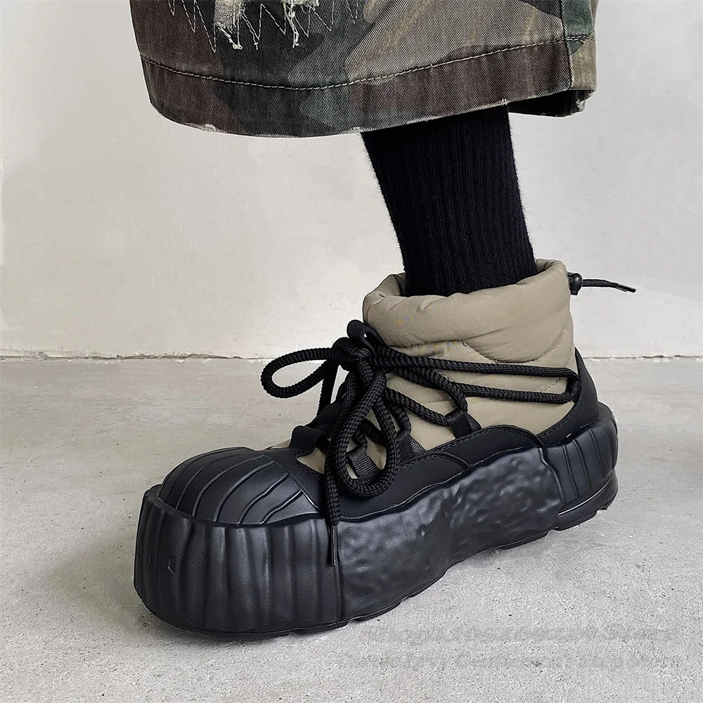 

Snow Boots for Men 2025 New Winter Plush Big Head Warm Cotton Thick Sole Casual Shoes Male Trendy Patchwork Lace Up Bread Shoes