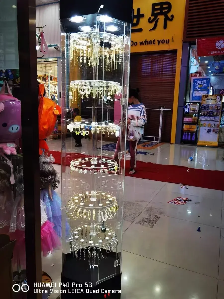 Jewelry pendant rotating display case transparent with lock small earrings necklace jewelry display case acrylic display stand