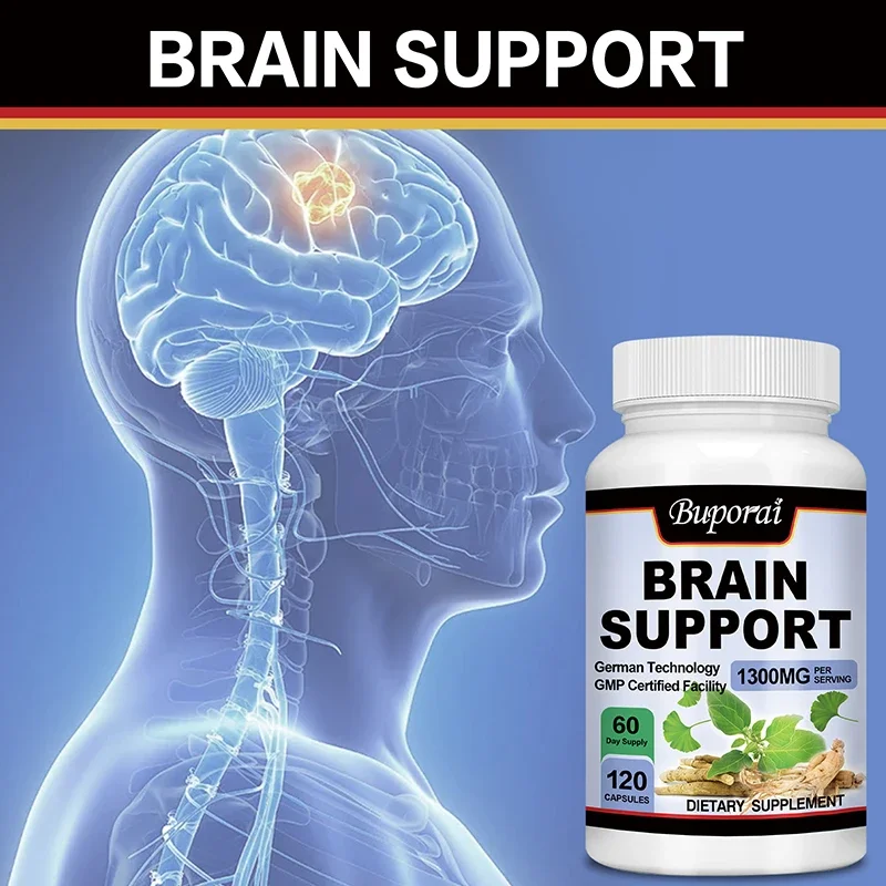 Brain Support Supplement - Ashwagandha, Panax Ginseng and Ginkgo Biloba - Brain Health, Improving Memory and Concentration