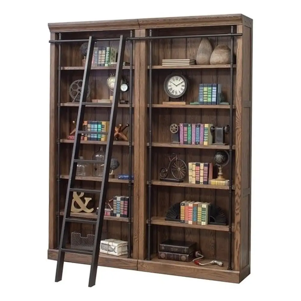2-Piece Tall Modern Wood Bookcase, Oak Finish, 80