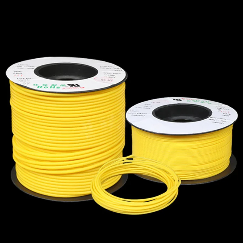 1M ID 0.3mm-3.38mm 150V AWG L tipo amarelo PTFE tubo PTFE Capilar espessura de parede 0.15/0.2/0.3mm